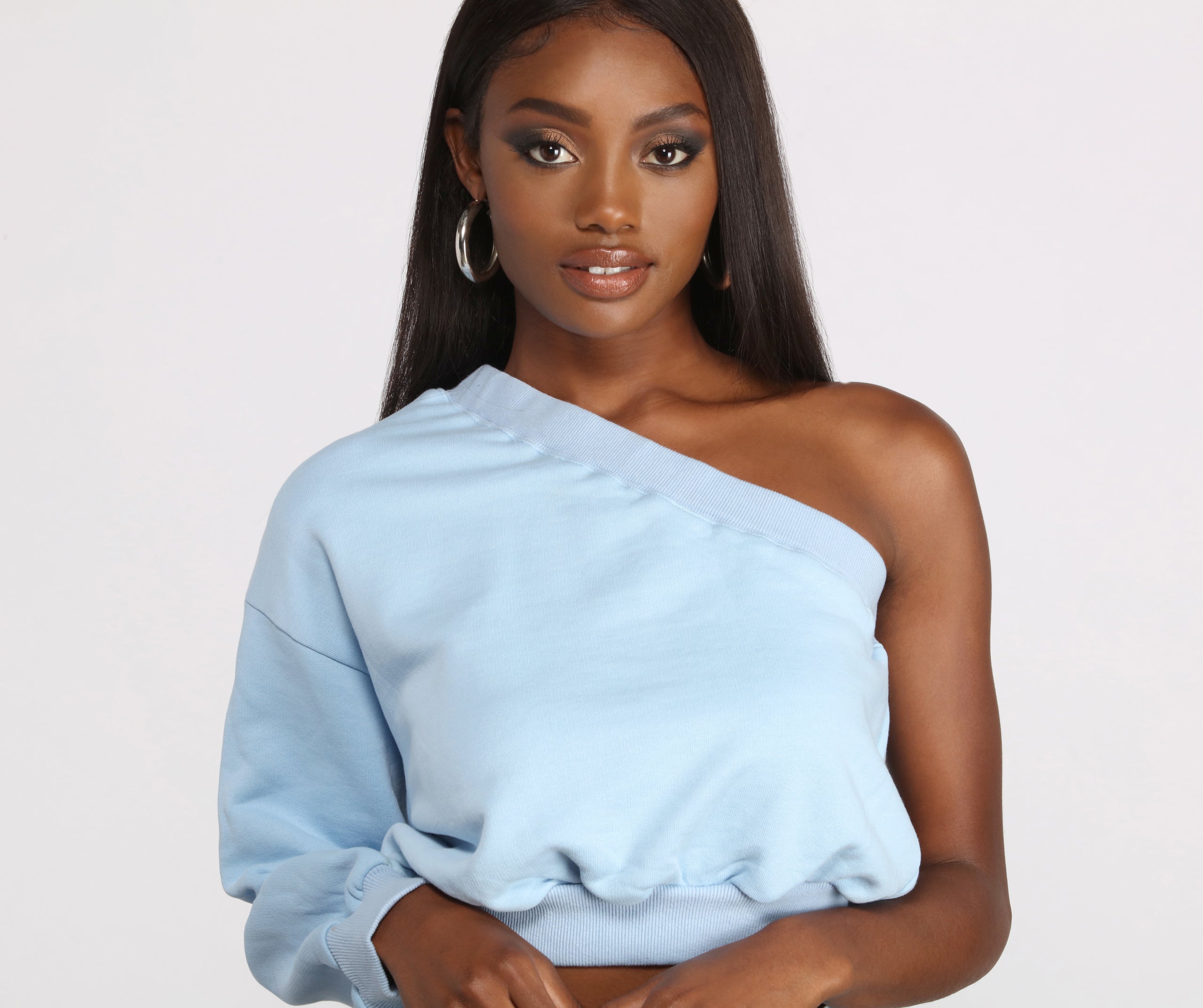 Basic One Shoulder Neckline Sweatshirt Top