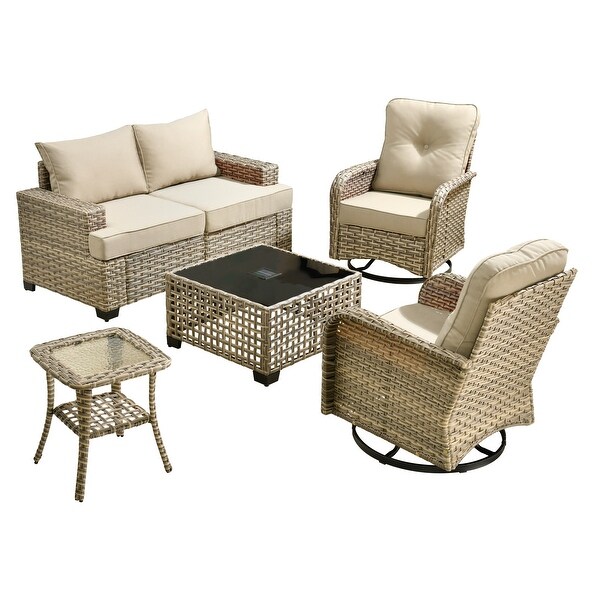 XIZZI 6Piece Patio Furniture Wicker Conversation Set with Swivel Chair