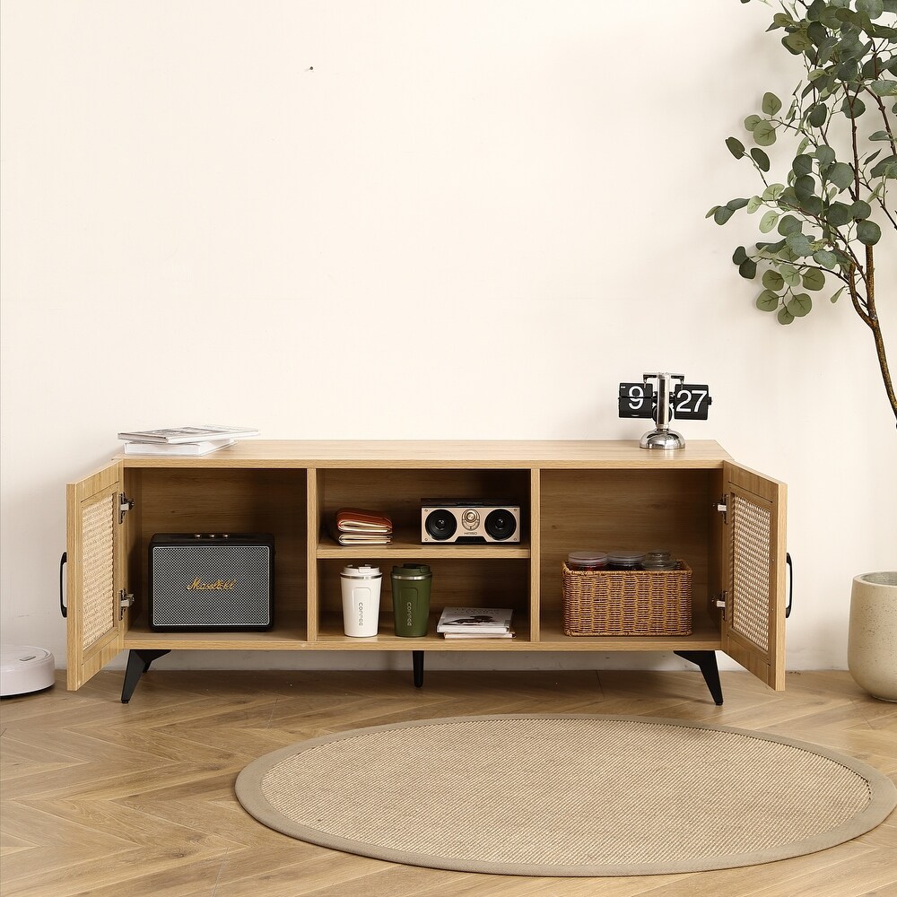 Oak TV Cabinet with Rattan Net