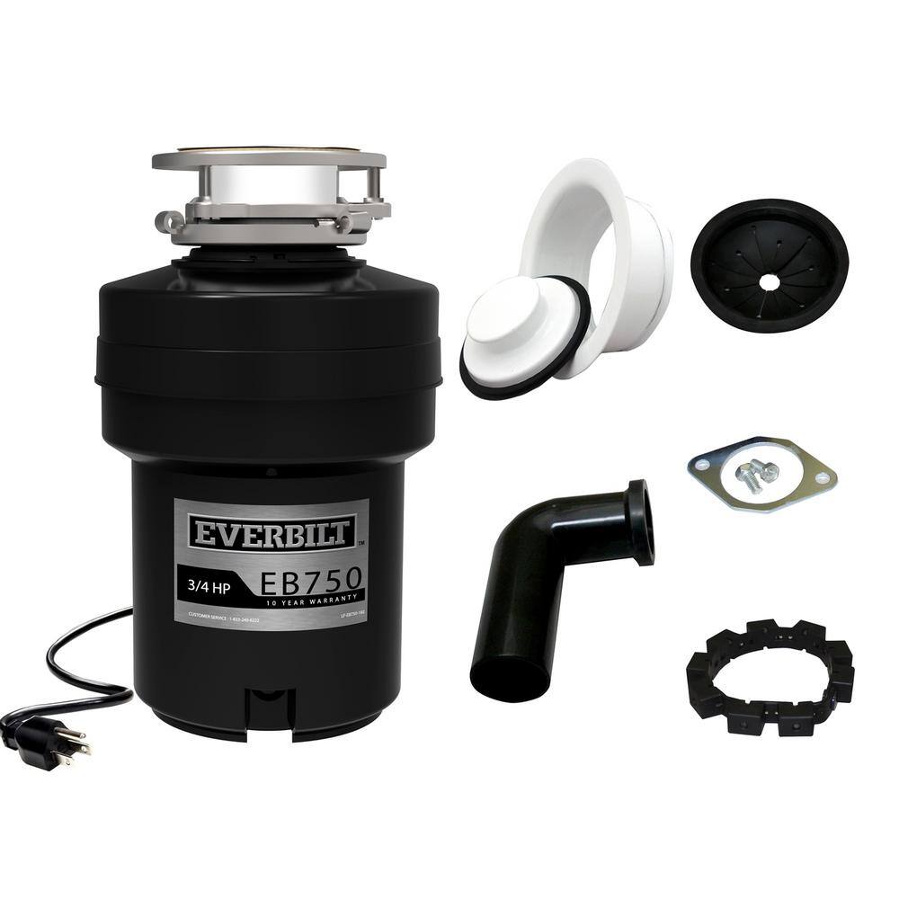 Everbilt Designer Series 34 HP Continuous Feed Garbage Disposal with White Sink Flange and Attached Power Cord US-10-EB750-WH