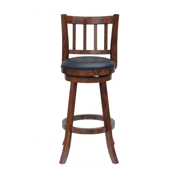 Round Padded Seat Counter Stool with Slatted Back， Brown and Black - 37.5 H x 18 W x 19.5 L Inches