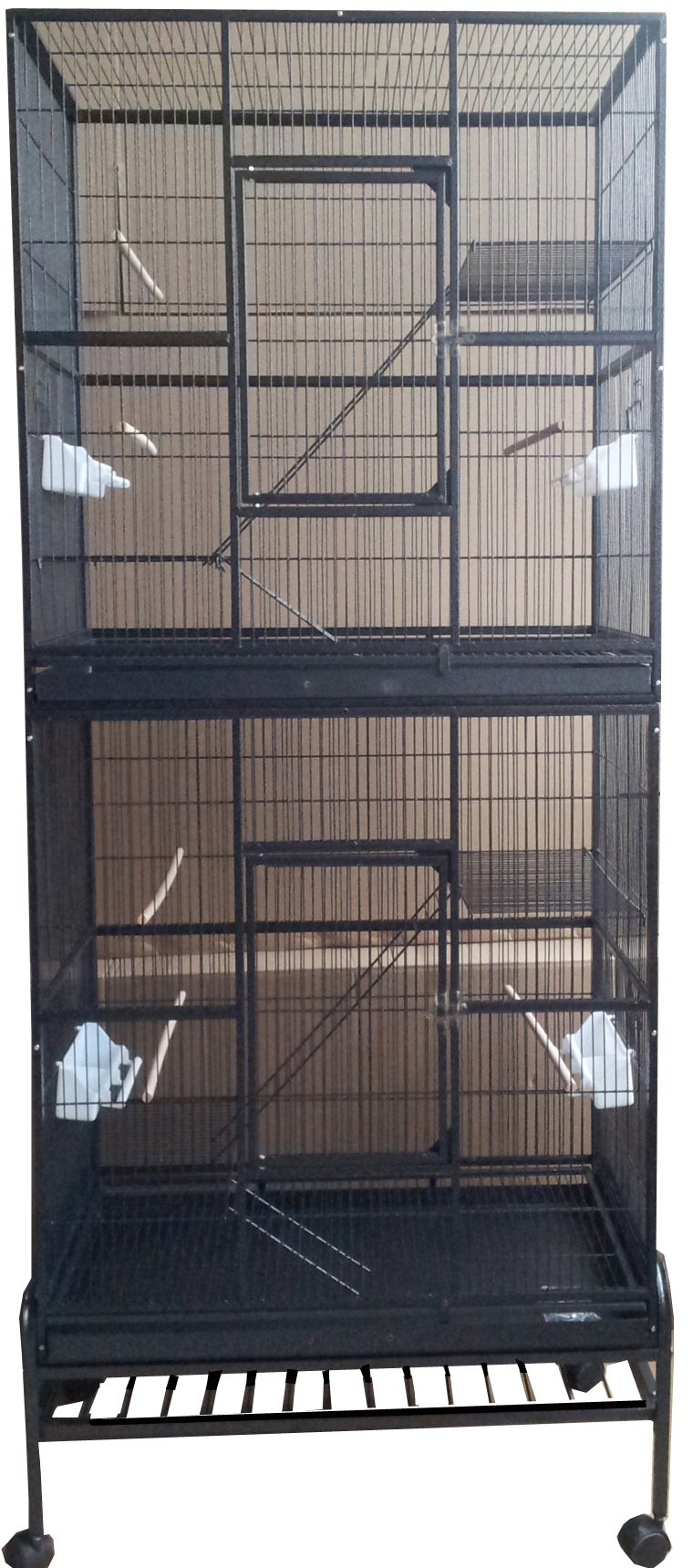 Double X-LARGE Stacker Sturdy Wrought Iron Bird Flight Parrot Breeding Rolling Stand Cage for Cockatiel Conure Canary Aviary Finches Budgies