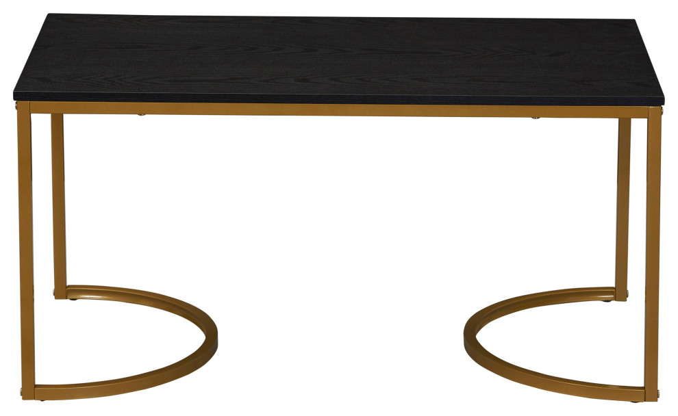 Half Moon Rectangular Coffee Table Black Oak Wood Grain and Gold Metal   Contemporary   Coffee Tables   by Household Essentials  Houzz