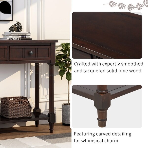 Solid Wood Console Table with 2 Drawers and 1 Bottom Storage Shelf