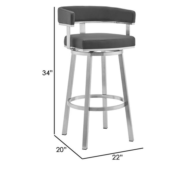 Sez 26 Inch Modern Swivel Counter Stool Arm Chair， Backrest， Steel - 34 H x 22 W x 20 L Inches