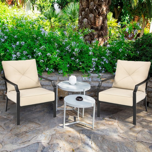 Tangkula Set Of 2 Patio Dining Chairs Outdoor Armchairs W padded Cushions For Backyard Garden Balcony