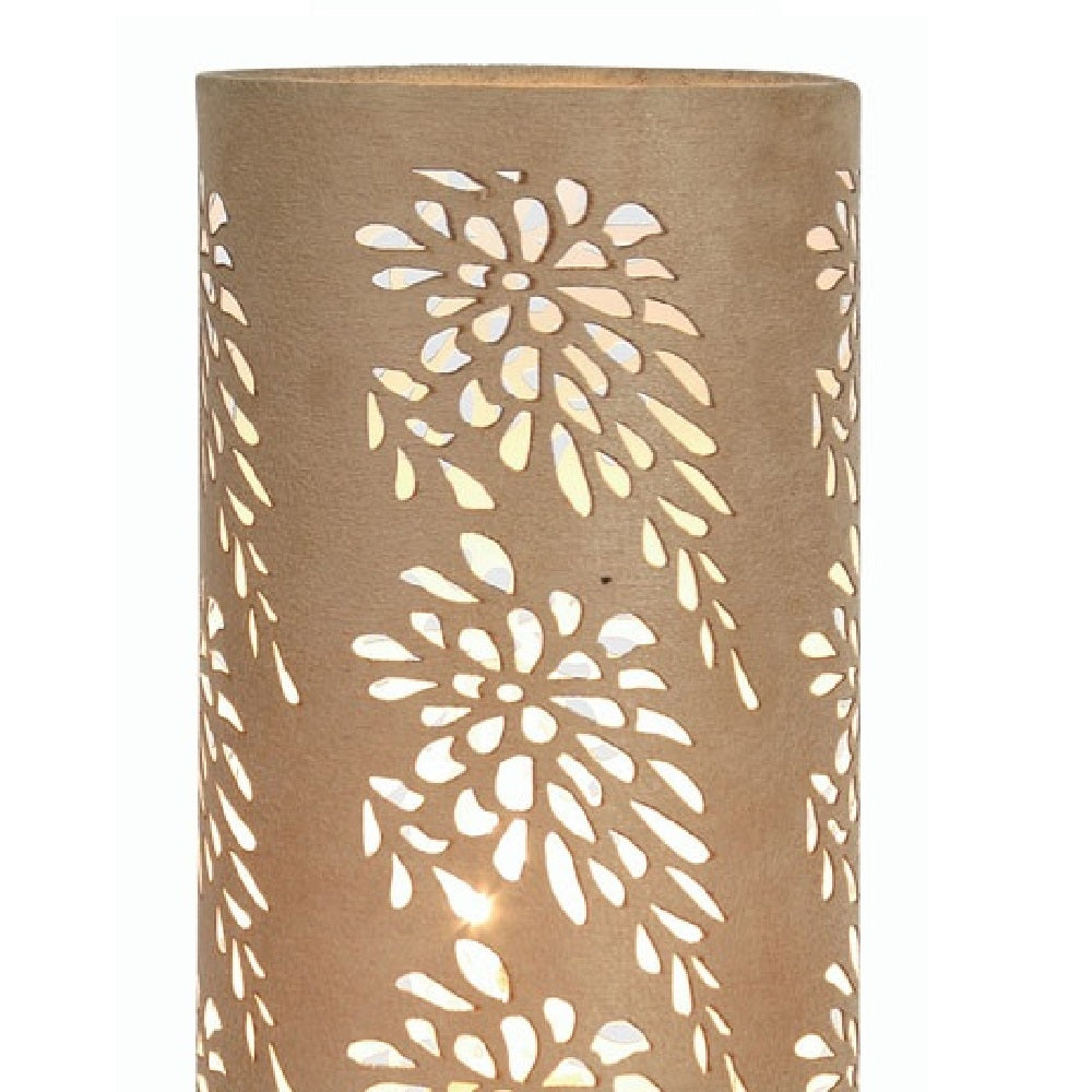 Oaks TL 905 AB Tema Antique Brass & Beige Suede Etched Design Touch Table Lamp