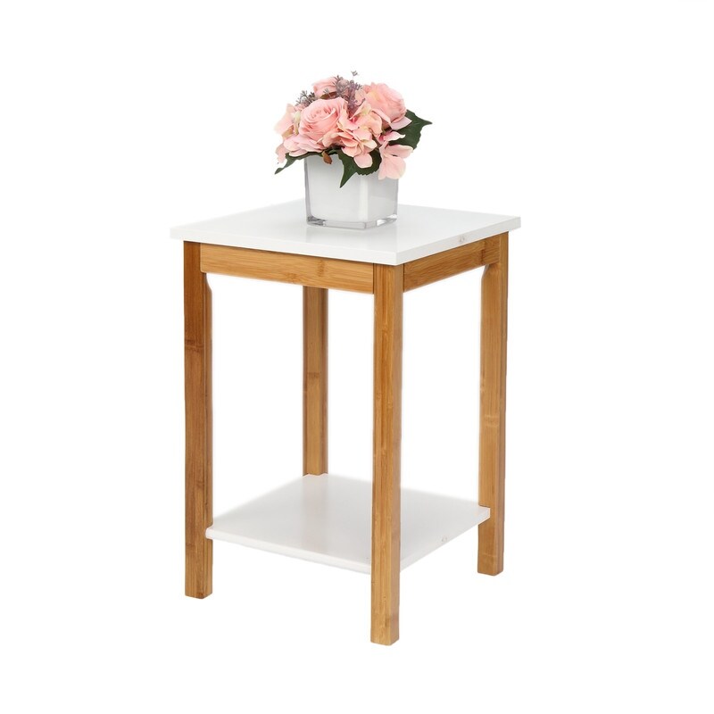 Three Layer Bamboo Side Table Rectangular White