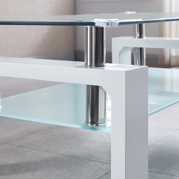 Tempered Glass Top Rectangular Double-Layer Coffee Table