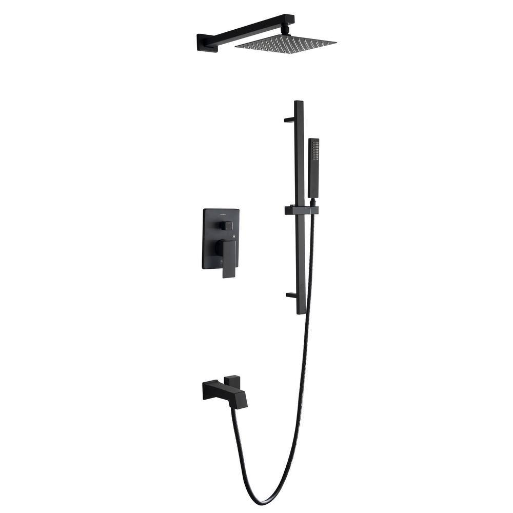 Lexora Cero 1-Spray Tub and Shower Faucet Combo with Square Showerhead and Handheld Shower Wand in Matte Black LSS12011MB