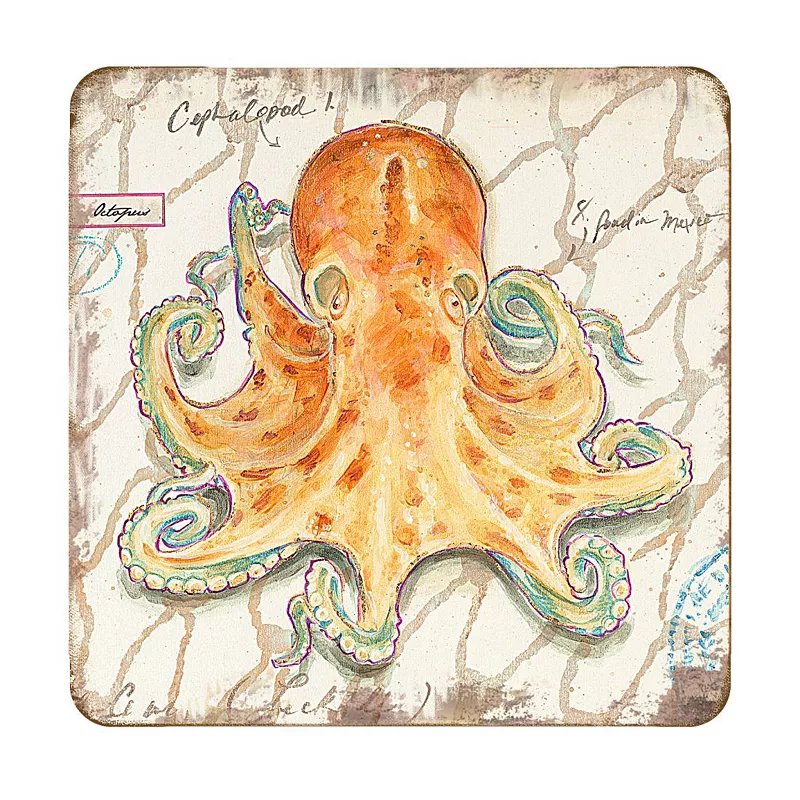 Octopus Coastal Wooden Cork Coasters Gift Set of 4 by Nature Wonders