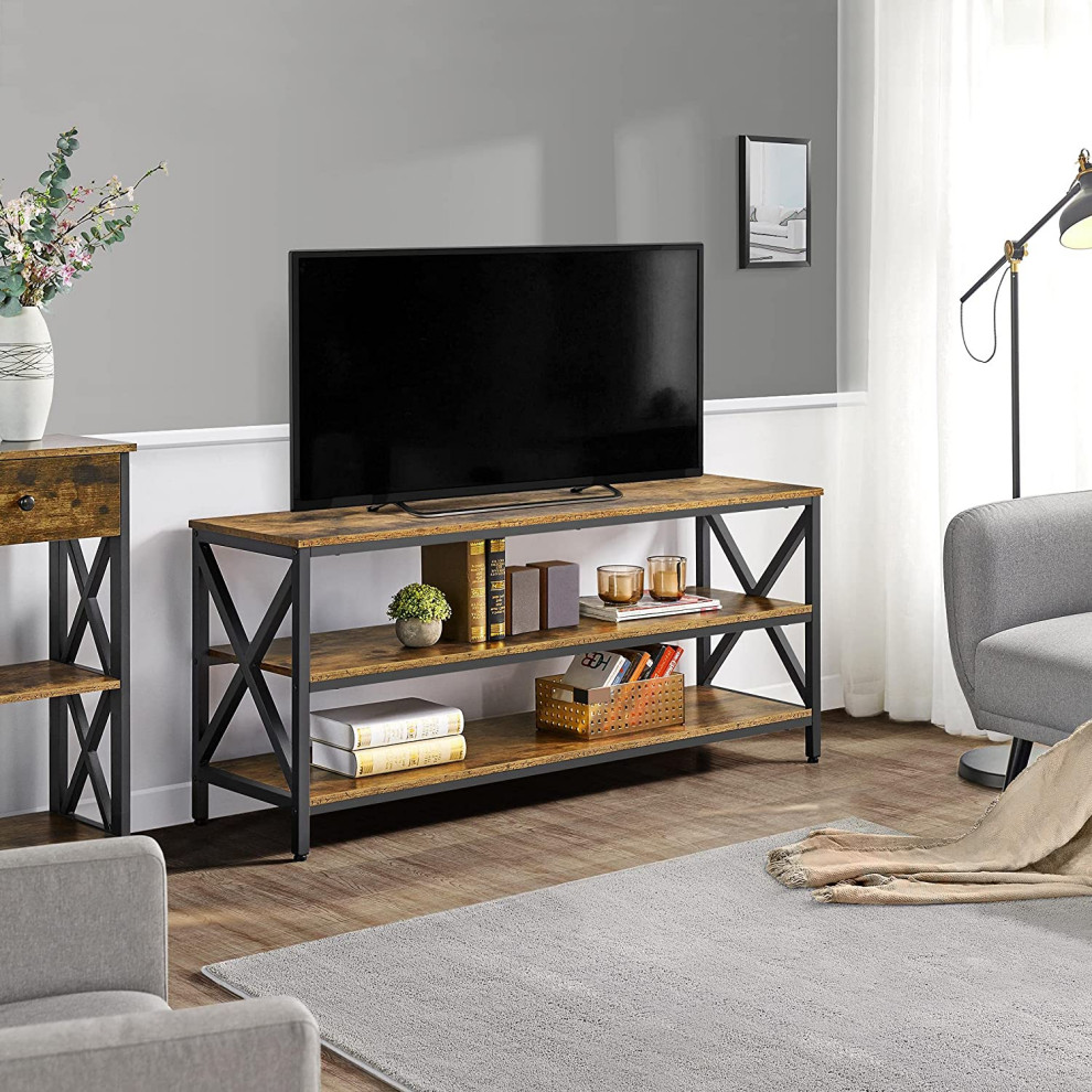 65 quotIndustrial TV Stand with 3 Tier Storage Shelves for Living Room   Midcentury   Entertainment Centers And Tv Stands   by Imtinanz  LLC  Houzz