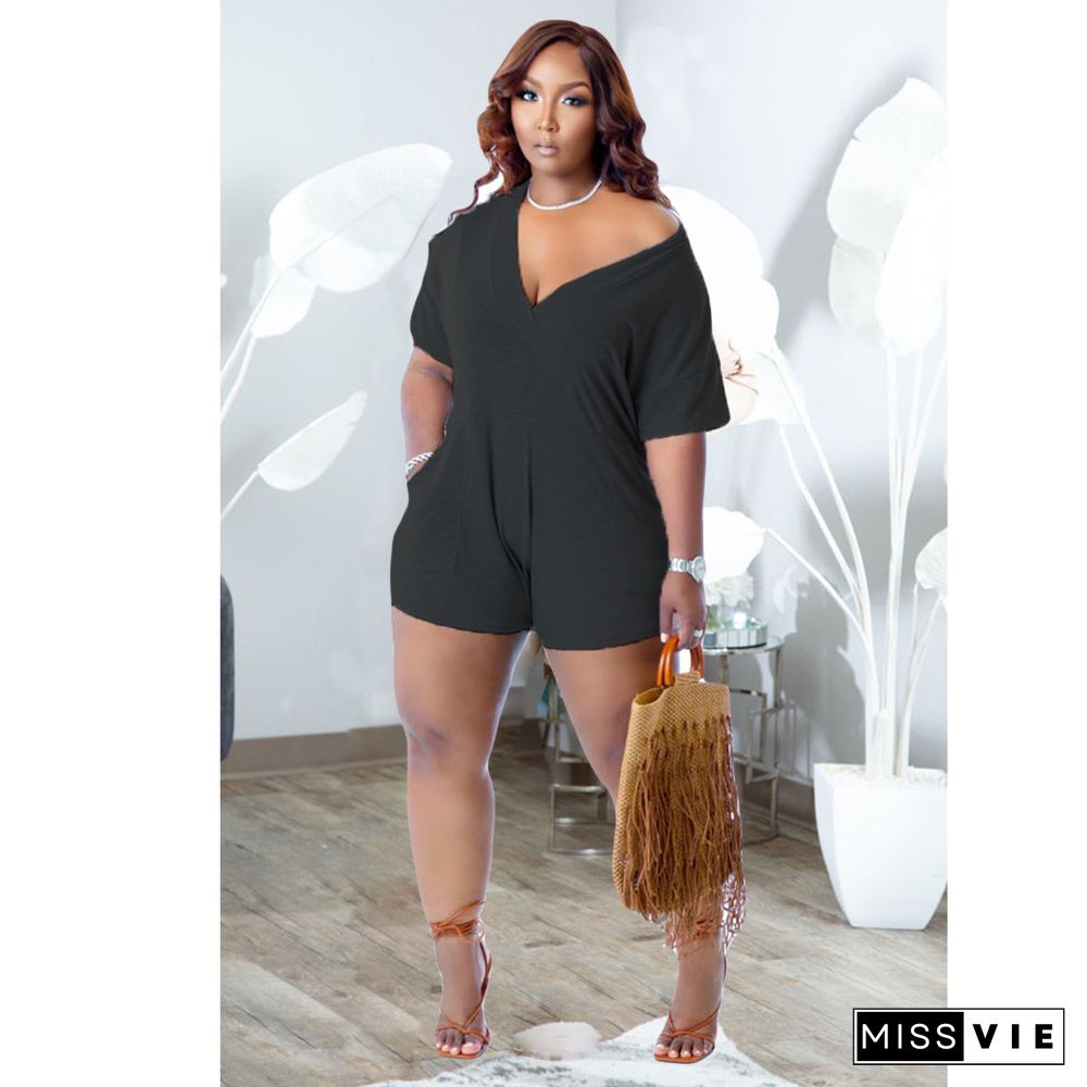 Plus Size Short Sleeve V Neck Loose Casual Rompers