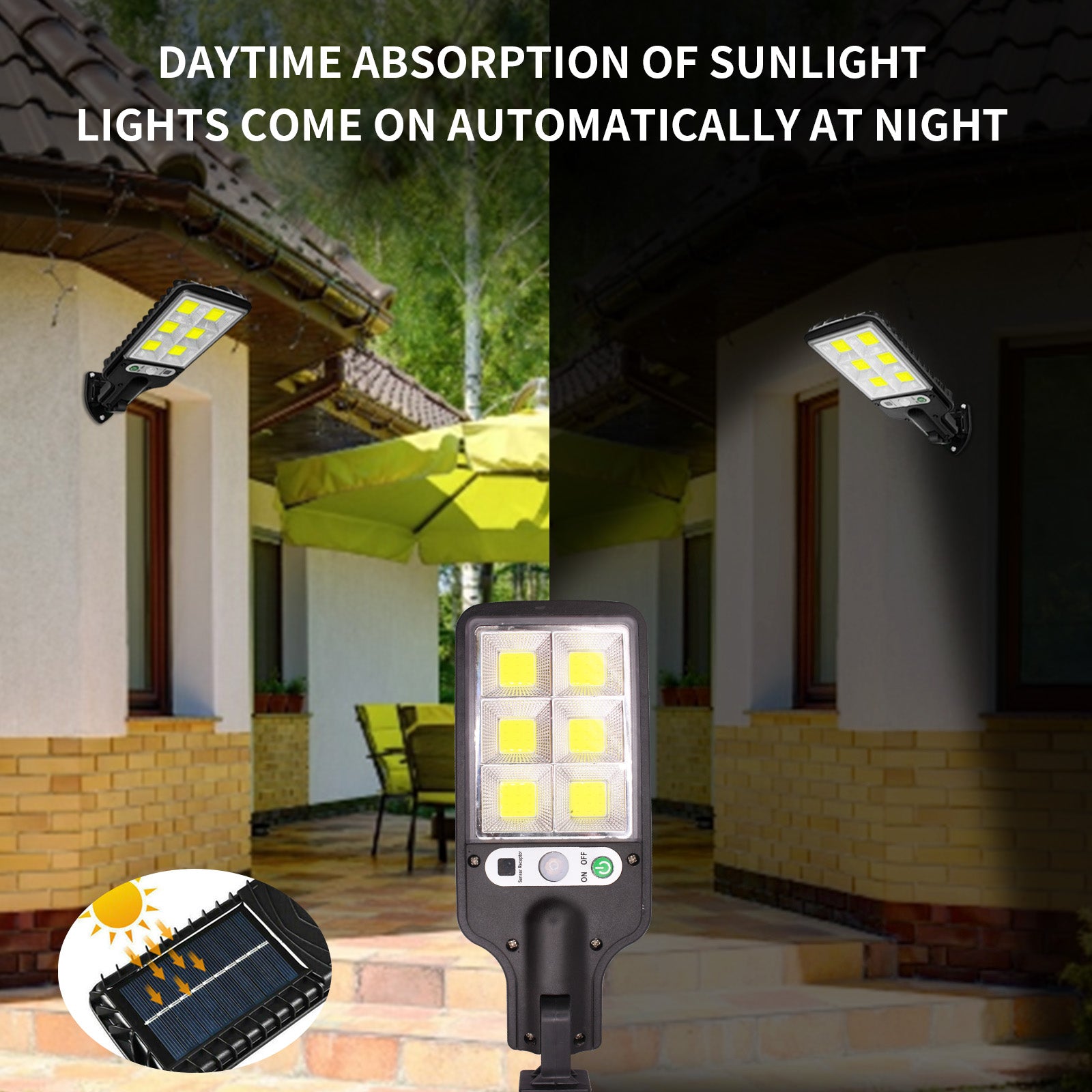 ASKITO Solar Street Lights - 600W LED Motion Sensor Security Solar Flood Lights Outdoor Wall Lamp with 3 Lighting Modes