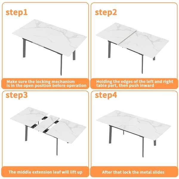 Large Extendable Kitchen Slate Dining Table Rectangular and Metal Legs