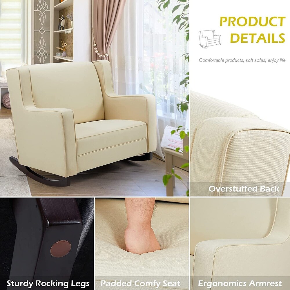 AECOJOY Upholstered Rocking Chair Padded Seat Fabric Rocker