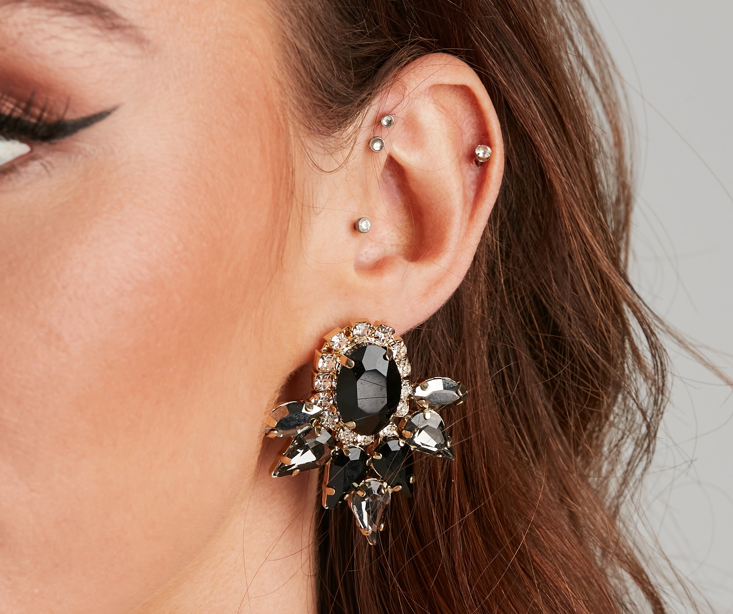 Edgy Vintage Spike Rhinestone Earrings