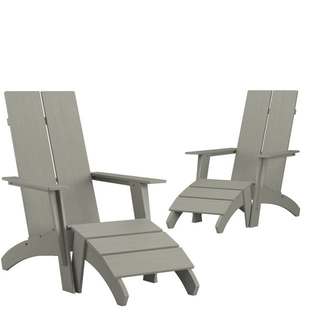 Flash Furniture Set Of 2 Sawyer Modern All weather Poly Resin Wood Adirondack Chairs With Foot Rests