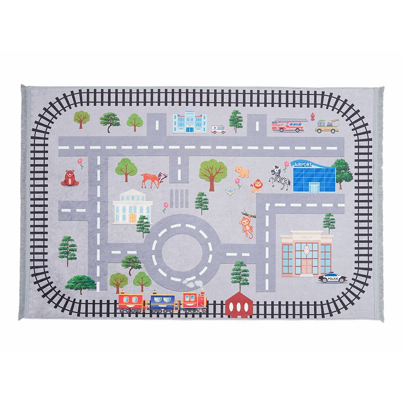 Mother Ruggers Round The Town Machine Washable Colorful Kid's Rug