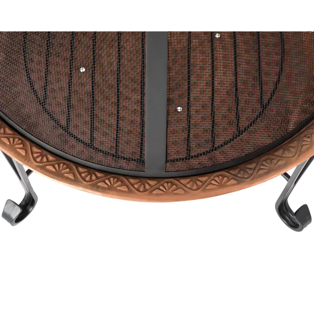 Fire Sense Palermo 26 in. x 21 in. Round Hammered Wood Burning Fire Pit in Copper With Fire Tool