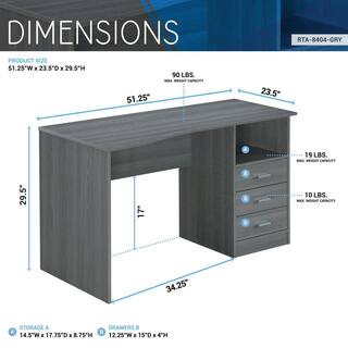 Wateday 51.20 in. Rectangular Gray Wood Computer Desk with Cabinet and Drawers YJ-YUKI9595777