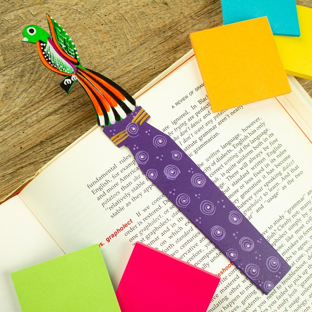 Novica Handmade Reading Quetzal Wood Bookmark