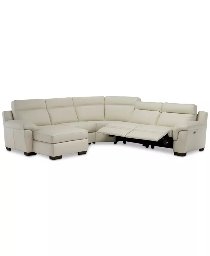 Furniture Julius II 5-Pc. Leather Chaise Sectional Sofa With 2 Power Recliners Power Headrests and USB Power Outlet