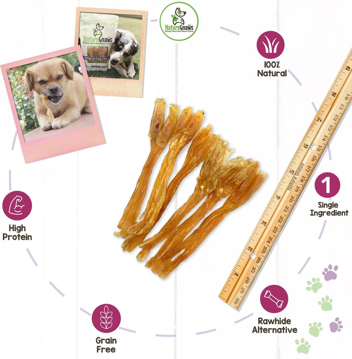 Nature Gnaws Beef Tendon Chews 4 - 5-in Dog Treats