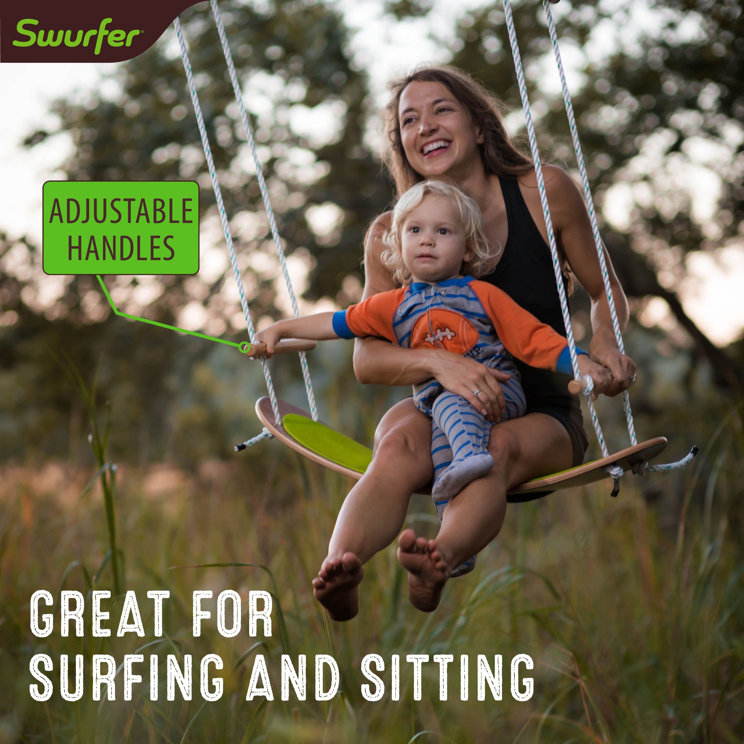 Swurfer The Original Stand up Surfing Swing， Wooden Outdoor Swing for Kids and Adults