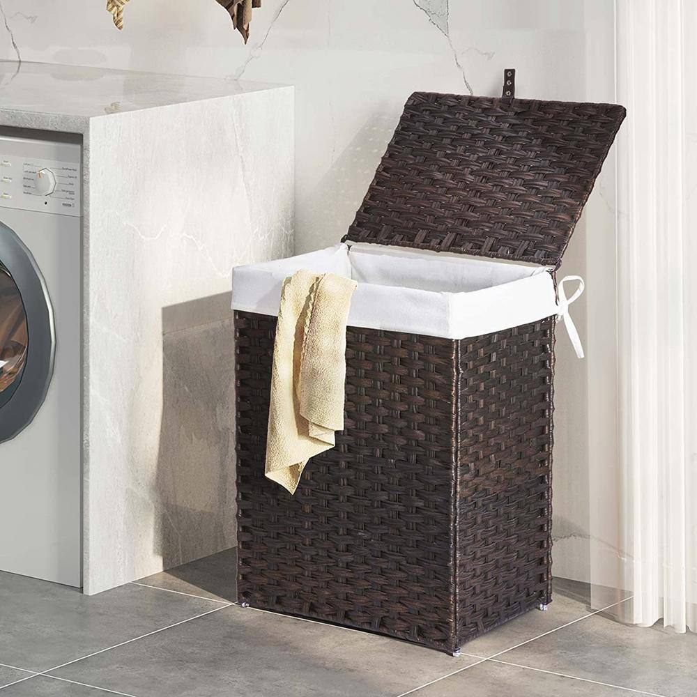 90L Rattan Laundry Basket Hamper with 2 Removable Liner Bags Brown hamper-137