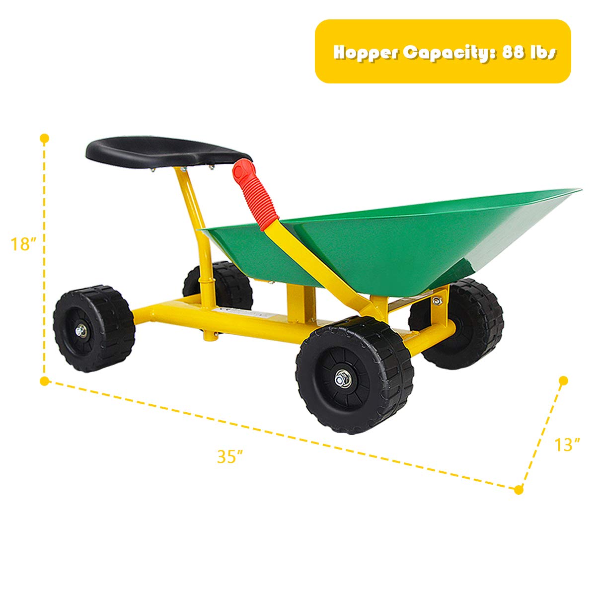 Kids Ride-on Sand Dumper, Children Outdoor Sandbox Toy w/ Ergonomic Handle & 4 Wheels