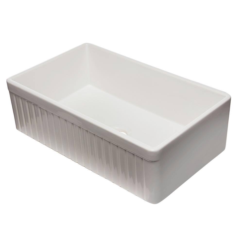 ALFI BRAND Fluted Farmhouse Apron Fireclay 33 in. Single Basin Kitchen Sink in White AB532-W