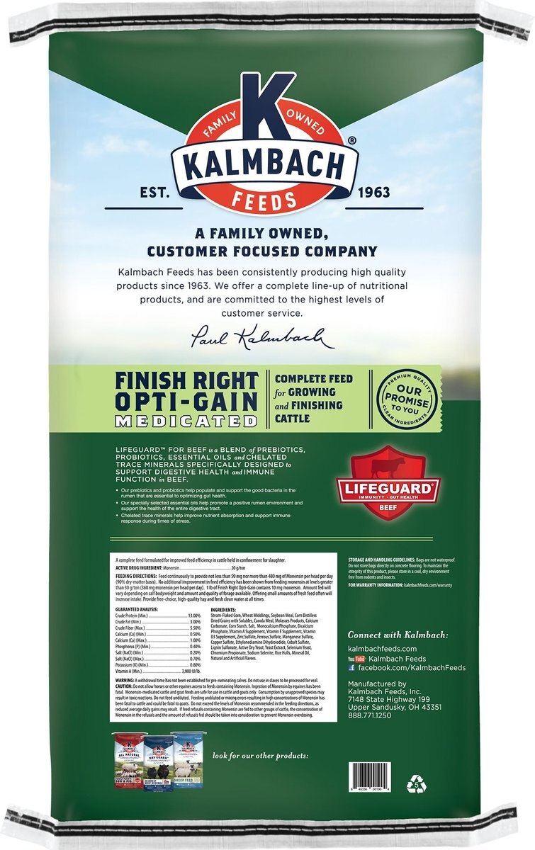 Kalmbach Feeds Finish Right Opti-Gain Growing and Finishing Cattle Feed， 50-lb bag