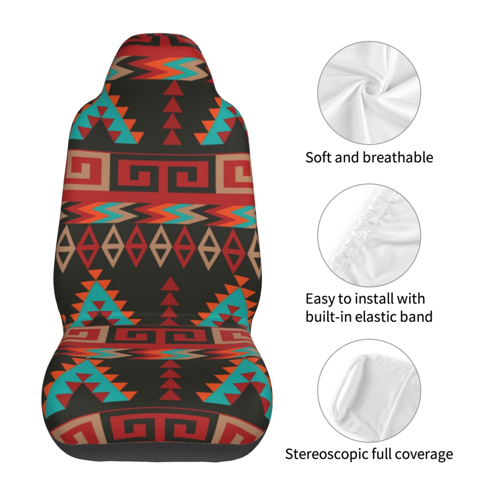 TEQUAN Front Seat Covers， Vintage Geometry Exotic Nordic Style Pattern 2 Piece Car Seat Cover Fit Most Car SUV Truck Van