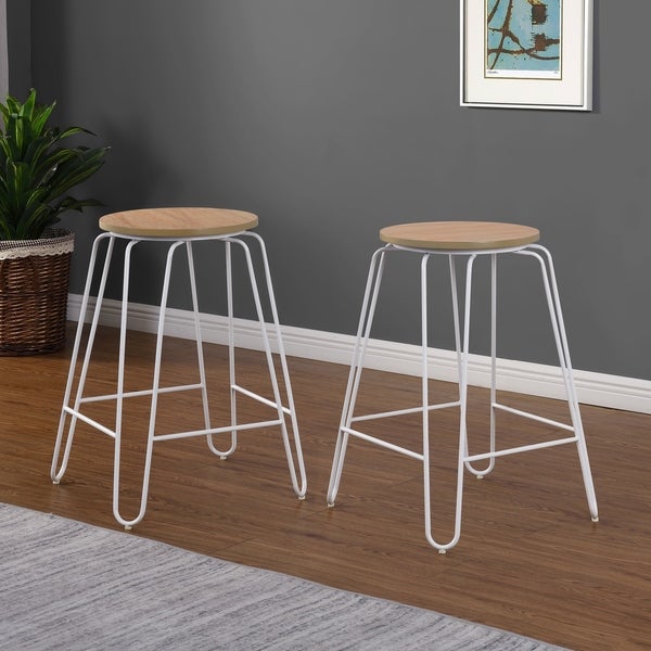 Haim Wood and Metal Round Counter Stool Set