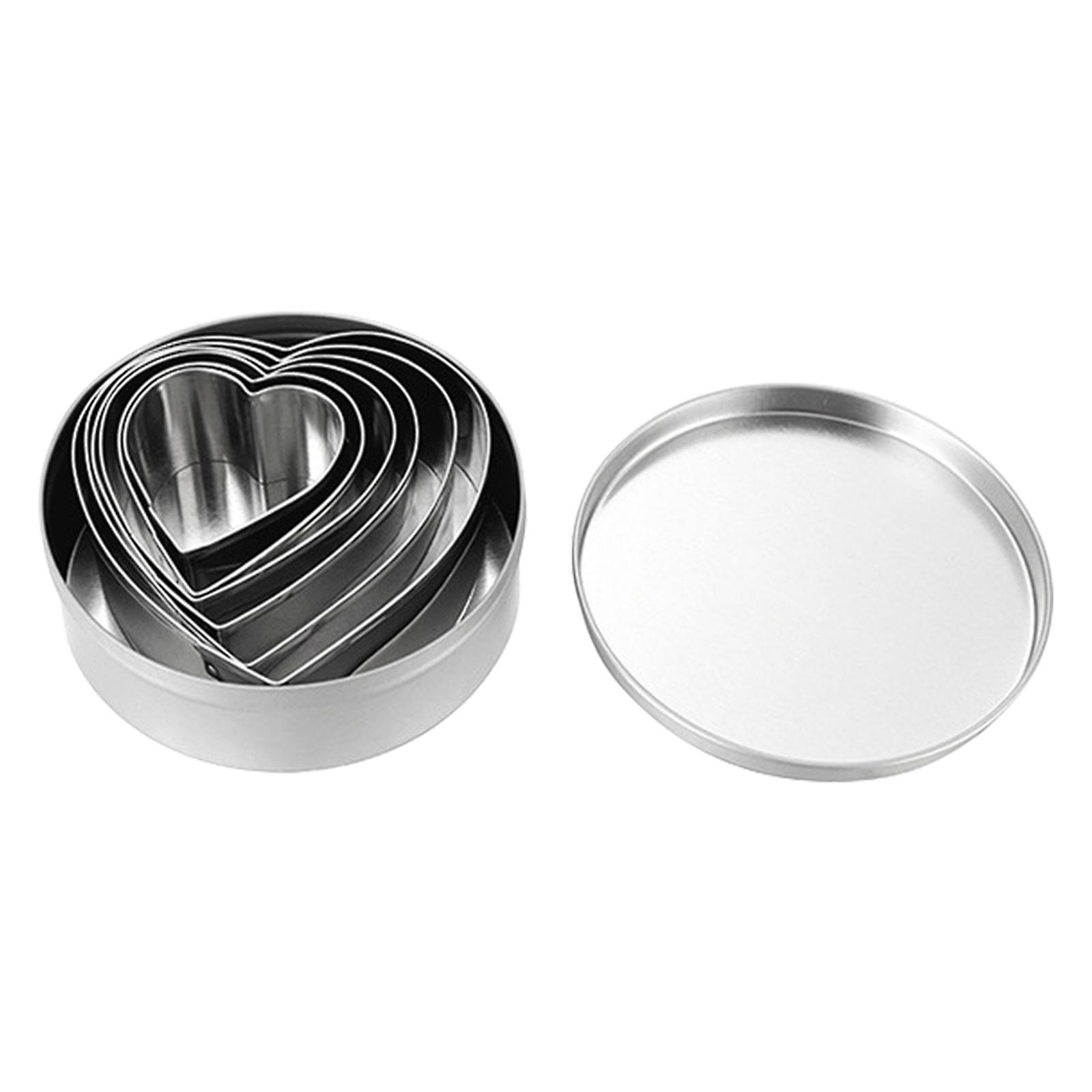 Silver 6pcs Biscuit Mould Stainless Steel Heart Shaped Cookie Biscuit Cutter Diy Baking Mold Pastry Baking Tool For Birthday Cup Cakes Party Dessert R