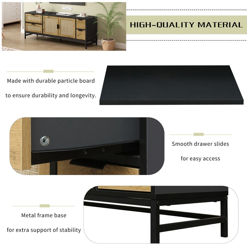 59.09'' Boho Style TV Stand for TVs up to 65 in with Wood Grain Surface and Adjustable Shelves