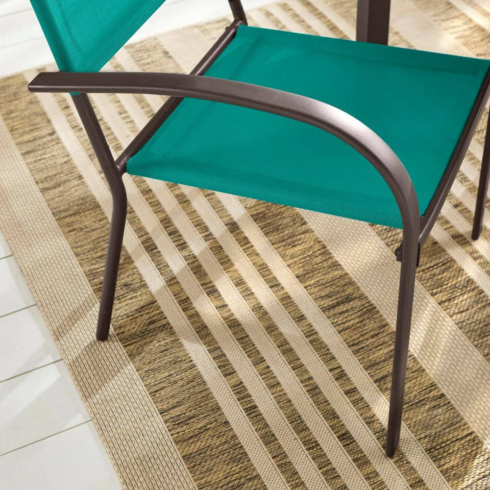 StyleWell Mix and Match Stationary Stackable Steel Split Back Sling Outdoor Patio Dining Chair in Emerald Coast Green (2-Pack) FCS70391G-2PKEC