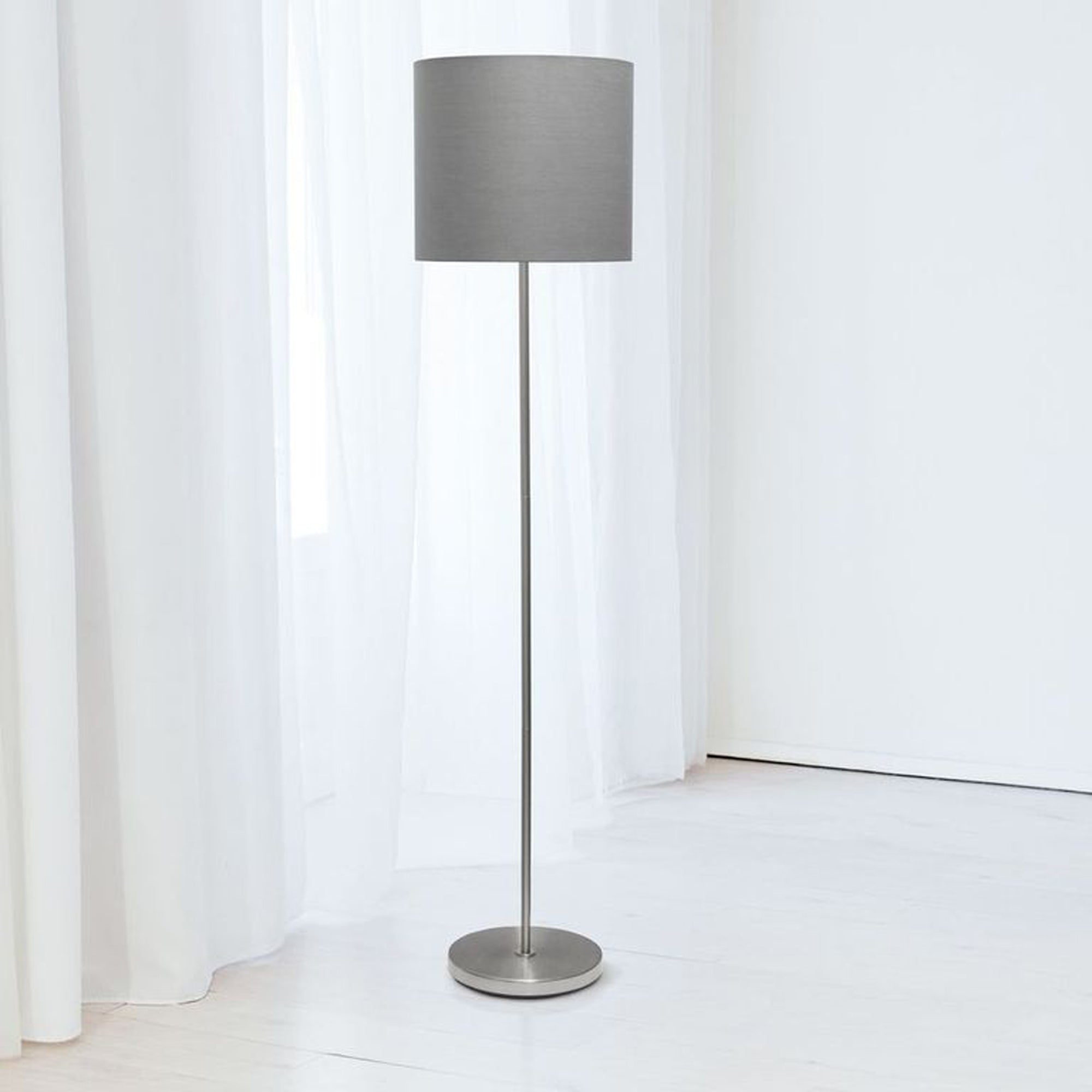 Simple Designs Brushed NIckel Drum Shade Floor Lamp, Gray