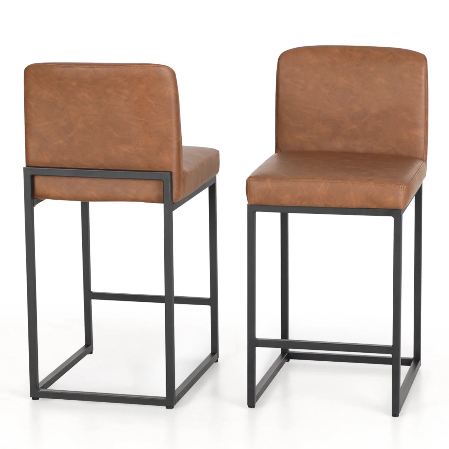 Sophia and William 24 PU Leather Counter Height Bar Stool with Backrest-Set of 2-Brown