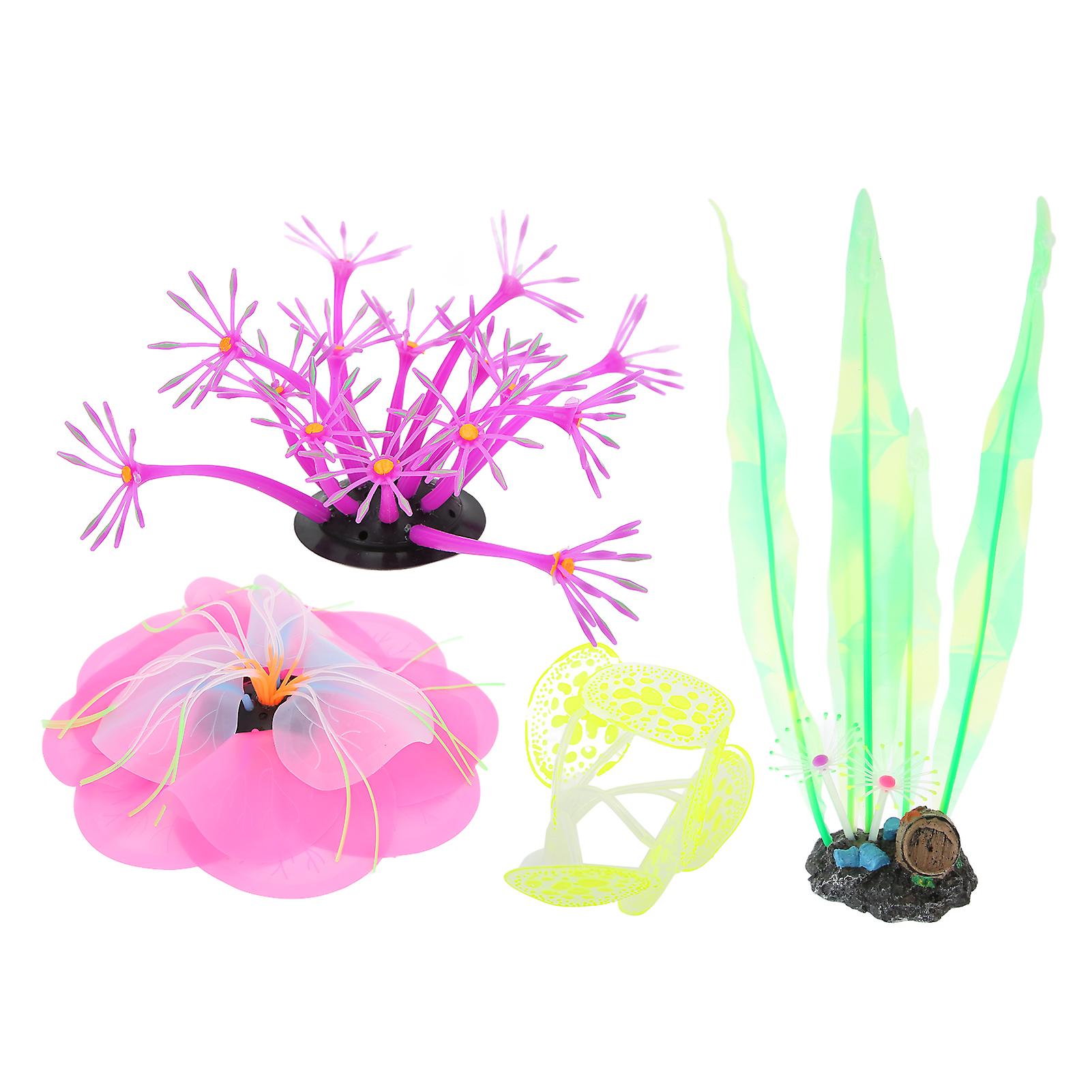 4pcs Glowing Aquarium Ornaments Silicone Artificial Beautiful Simulation Fish Tank Plant Decorations