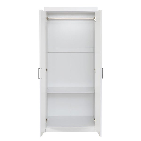 2-Door Storage Cabinet with Adjustable Shelf， Modern Simple Style Armoire Clothes Closet for Bedroom， Easy Assemble - - 37928475