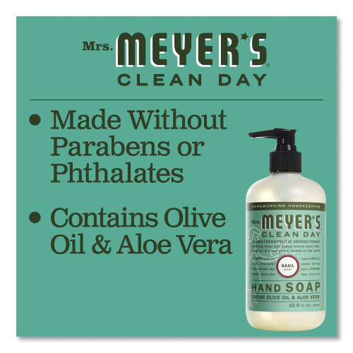 Mrs. Meyer's Clean Day Liquid Hand Soap， Basil， 12.5 oz， 6/Carton (651344)