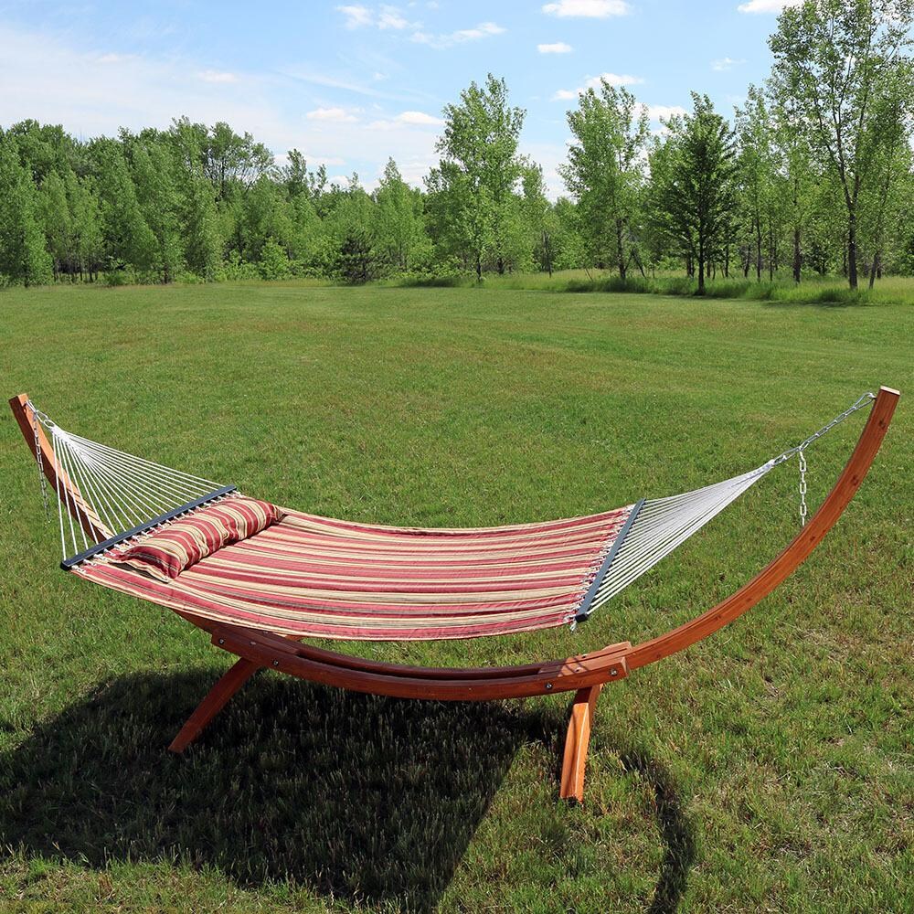 Ultimate Patio Quilted Double Hammock and Pillow w/ 12-Foot Wood Stand