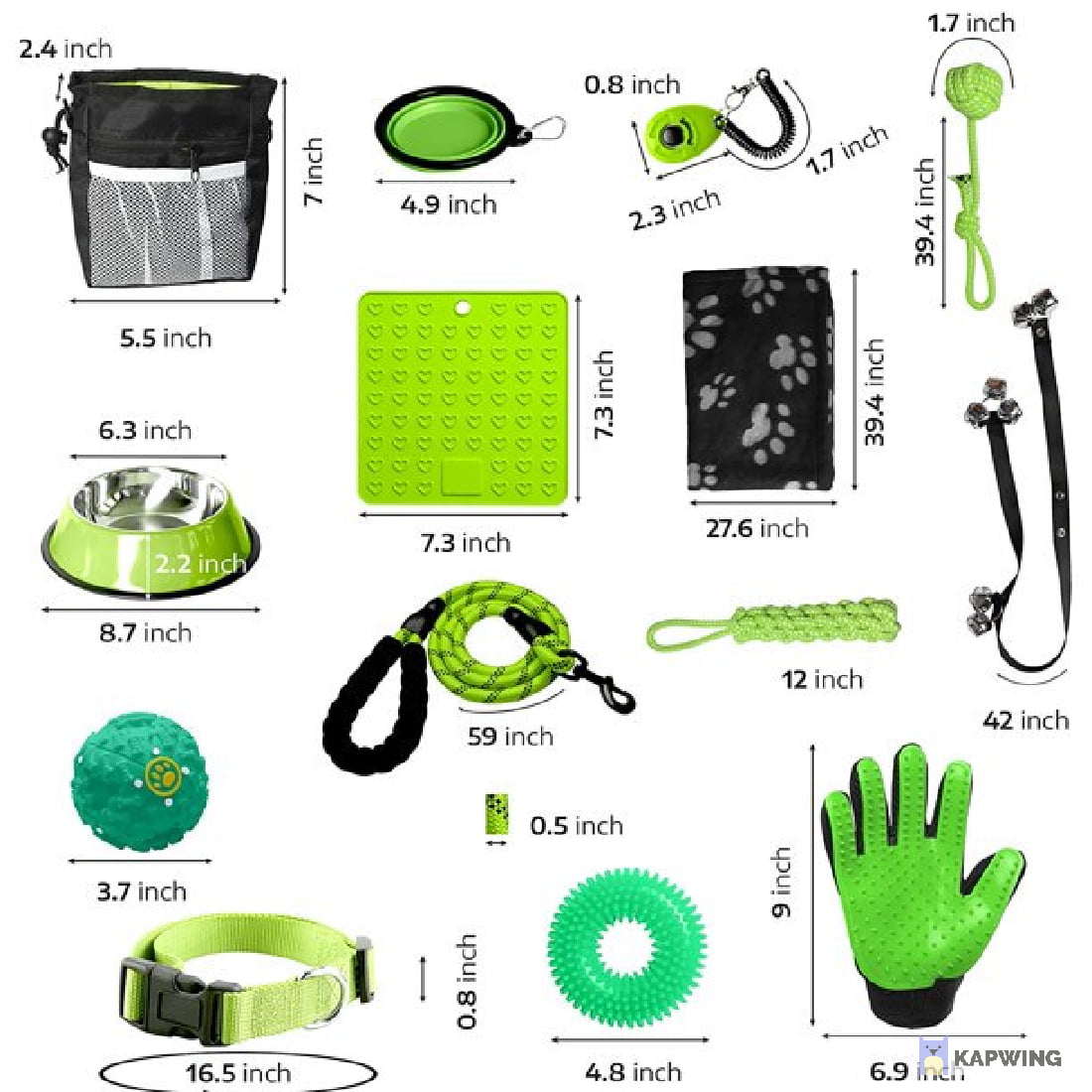 SETONWARE Puppy Starter Kit， Dog Toys， Dog Bed Blankets， Puppy Dog Grooming Tool， Training， Toys， Training Bells Dog Leashes Accessories for Dogs Gift for New Puppies Green 23 Pieces