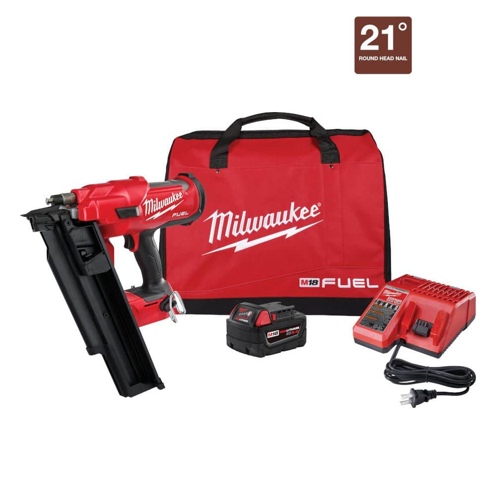 Milwaukee M18 FUEL 3-1/2 in. 18-Volt 21 Deg. Lithium-Ion Brushless Cordless Framing Nailer Kit with 5.0 Ah Battery, Charger, Bag 2744-21