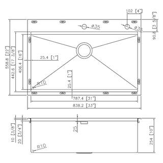 Ruvati Drop-In Stainless Steel 33 in. Workstation Ledge Topmount Kitchen Sink 16-Gauge Single Bowl RVH8003