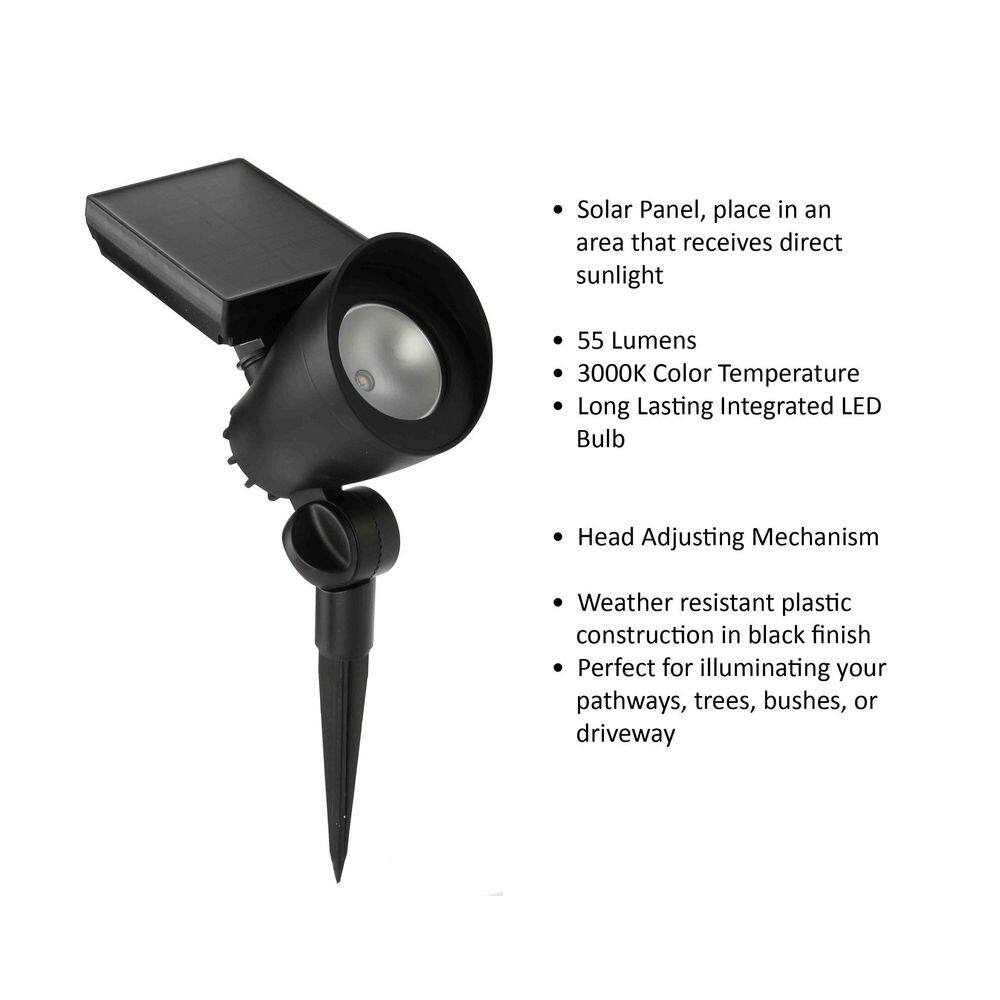 Hampton Bay 55 Lumen Black Solar LED Outdoor Spotlight with Adjustable Head 72301-03