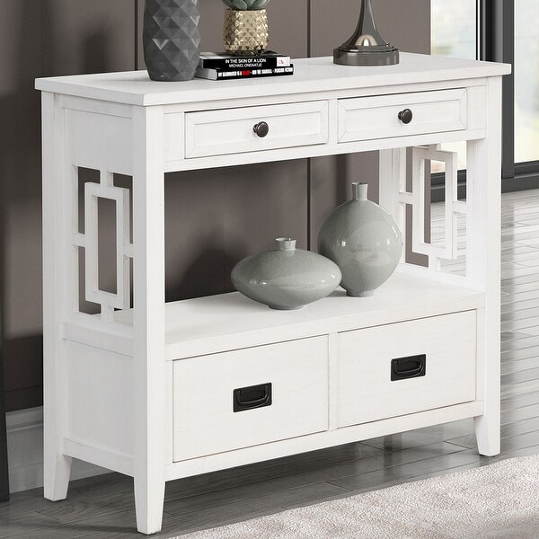 Console Table with 4 Drawers and 1 Storage Shelf for Living Room