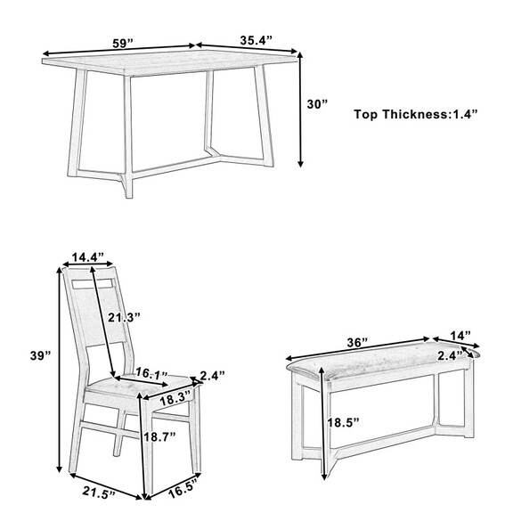 TOPMAX Farmhouse 6 Piece Wood Dining Table Set wit...